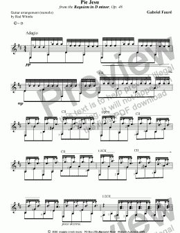 page one of Pie Jesu  (for solo classical guitar)  tremolo