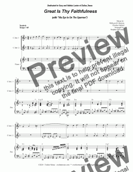 page one of Great Is Thy Faithfulness (with "His Eye Is On The Sparrow") (Duet for C-Instruments)