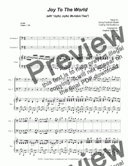 page one of Joy To The World (with "Joyful, Joyful, We Adore Thee") (Trombone Duet)