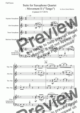 page one of Movement II from Suite for Saxophone Quartet ("Tango")