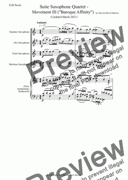 page one of "Baroque Affinity - Movement III from Suite for Saxophone Quartet (Amended 2021)