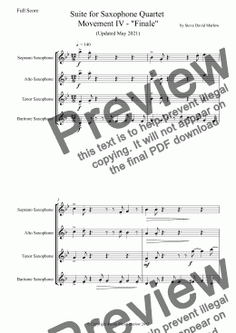 page one of Movement IV from Suite for Saxophone Quartet ("Finale")