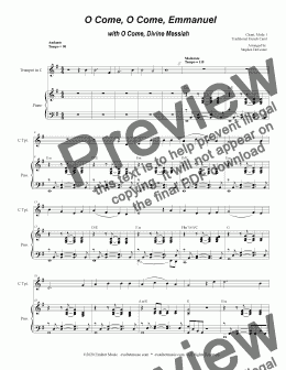 page one of O Come, O Come, Emmanuel with ("O Come, Divine Messiah") (for C-Trumpet solo and Piano)