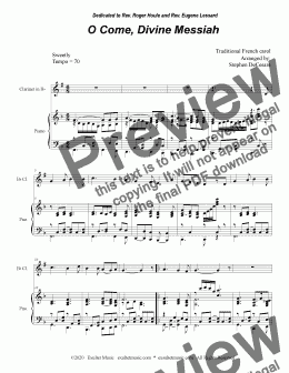 page one of O Come, Divine Messiah (for Bb-Clarinet solo and Piano)