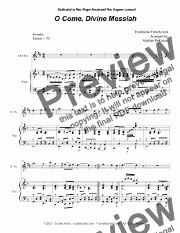 page one of O Come, Divine Messiah (for Alto Saxophone solo and Piano)