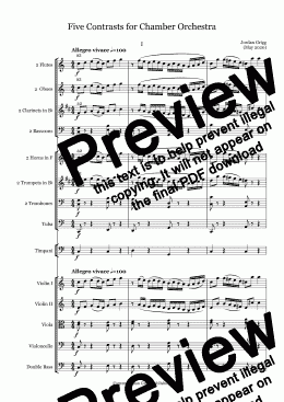 page one of Five Contrasts for Chamber Orchestra - Score and parts