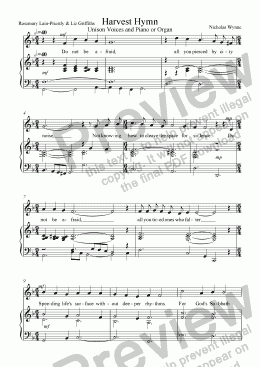 page one of HARVEST HYMN for unison voices and piano or organ