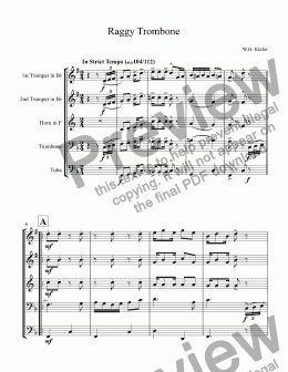 page one of Klefer, William H. - Raggy Trombone   for brass quintet