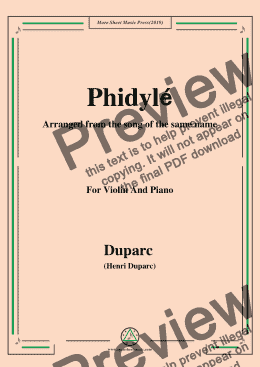 page one of Duparc-Phidylé,for Violin and Piano