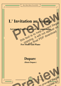 page one of Duparc-L' Invitation au Voyage,for Flute and Piano