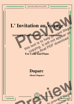 page one of Duparc-L' Invitation au Voyage,for Cello and Piano