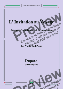 page one of Duparc-L' Invitation au Voyage,for Violin and Piano