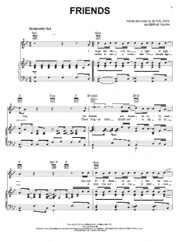 page one of Friends (Piano, Vocal & Guitar Chords (Right-Hand Melody))