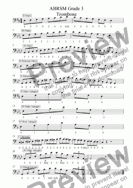 page one of Trombone - Grade 3 Scales & Arpeggios Bass Clef with slide positions( ABRSM format )