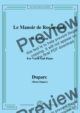 page one of Duparc-Le Manoir de Rosamonde in A Major,for Voice  and  Piano