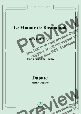 page one of Duparc-Le Manoir de Rosamonde in A flat Major,for Voice  and  Piano