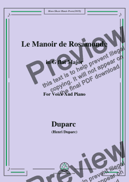 page one of Duparc-Le Manoir de Rosamonde in G flat Major,for Voice  and  Piano