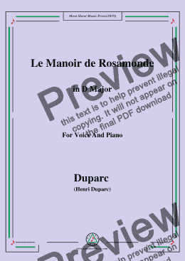 page one of Duparc-Le Manoir de Rosamonde in D Major,for Voice  and  Piano