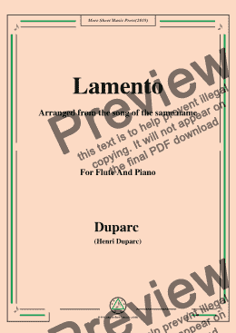 page one of Duparc-Lamento,for Flute and Piano