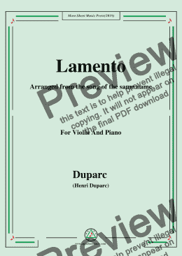 page one of Duparc-Lamento,for Violin and Piano