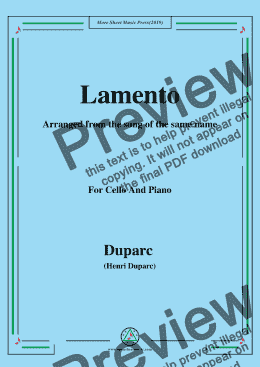 page one of Duparc-Lamento,for Cello and Piano