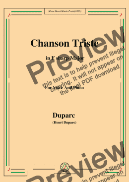 page one of Duparc-Chanson Triste in F sharp Major,for Voice  and  Piano