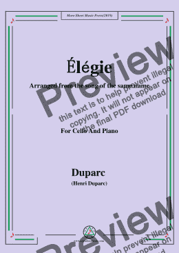 page one of Duparc-Élégie,for Cello and Piano