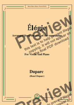 page one of Duparc-Élégie,for Violin and Piano