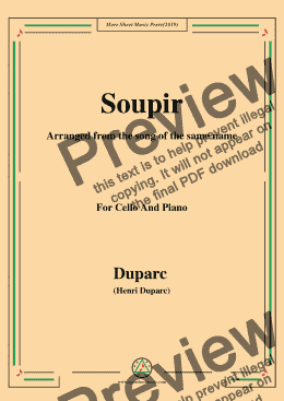 page one of Duparc-Soupir,for Cello and Piano