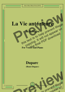 page one of Duparc-La Vie antérleure in D Major,for Voice  and  Piano