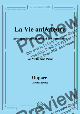 page one of Duparc-La Vie antérleure,for Violin and Piano