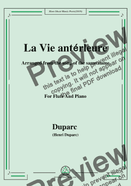 page one of Duparc-La Vie antérleure,for Flute and Piano