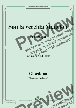 page one of Giordano-Son la vecchia Madelon,from 'Andrea Chenier',in C Major,for Voice and Piano