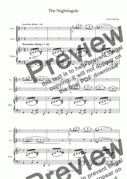 page one of "The Nightingale" Violin Duet and Piano-  Intermediate