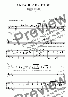 page one of CREADOR DE TODO  (Creator of It all)  Para SATB acompañamiento