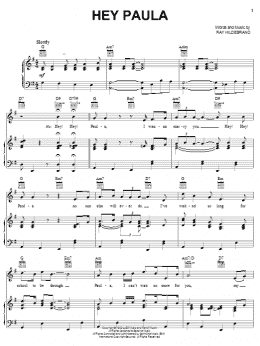 page one of Hey Paula (Piano, Vocal & Guitar Chords (Right-Hand Melody))