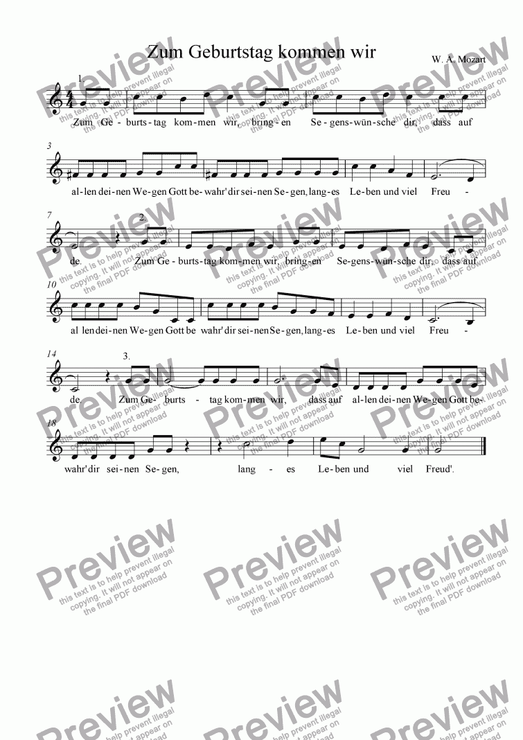 Zum Geburtstag kommen wir - Download Sheet Music PDF file