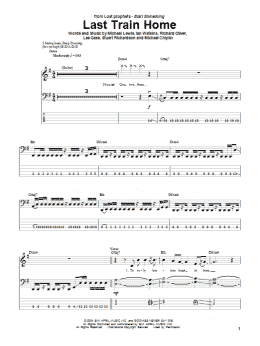 page one of Last Train Home (Bass Guitar Tab)