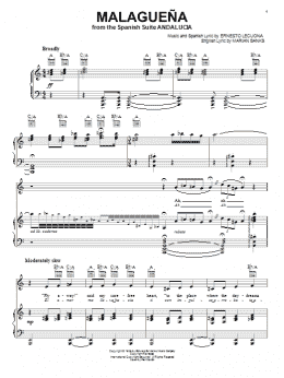 page one of Malaguena (Piano, Vocal & Guitar Chords (Right-Hand Melody))