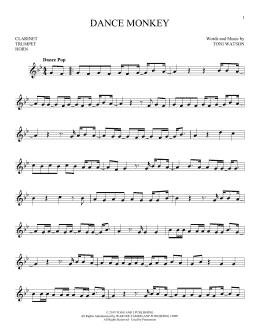 page one of Dance Monkey (Instrumental Solo – Treble Clef Low Range)