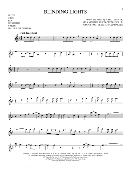 page one of Blinding Lights (Instrumental Solo – Treble Clef High Range)