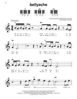 page one of bellyache (Super Easy Piano)