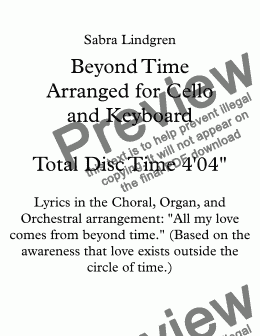 page one of Beyond Time Arranged for Cello and Keyboard