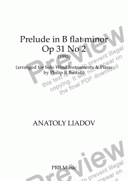 page one of Prelude in B flat minor (Lyadov) (Piano & Solo Brass / Woodwind Instruments)