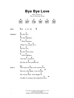 page one of Bye Bye Love (Piano, Vocal & Guitar Chords)