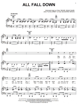 page one of All Fall Down (Piano, Vocal & Guitar Chords (Right-Hand Melody))