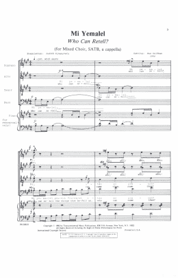 page one of Mi Yemalel (Who Can Retell?) (SATB Choir)