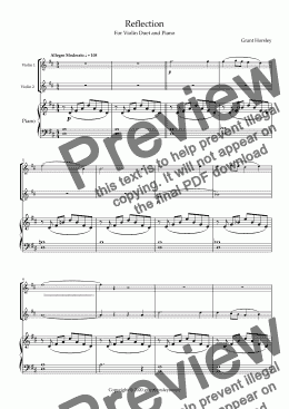 page one of "Reflection" For Violin Duet with Piano- early Intermediate