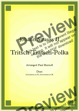 page one of Tritsch-Tratsch-Polka, arranged for duet: instruments in Eb and Bb - Score and Parts