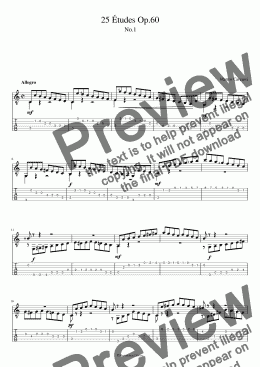 page one of 25 Etudes Op.60 - compeleted (for Print / TAB with Notation)